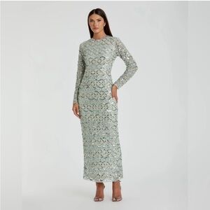 Mac Duggal 94194 Jade Green High Neck Long Sleeve Embellished Dress Sz 8